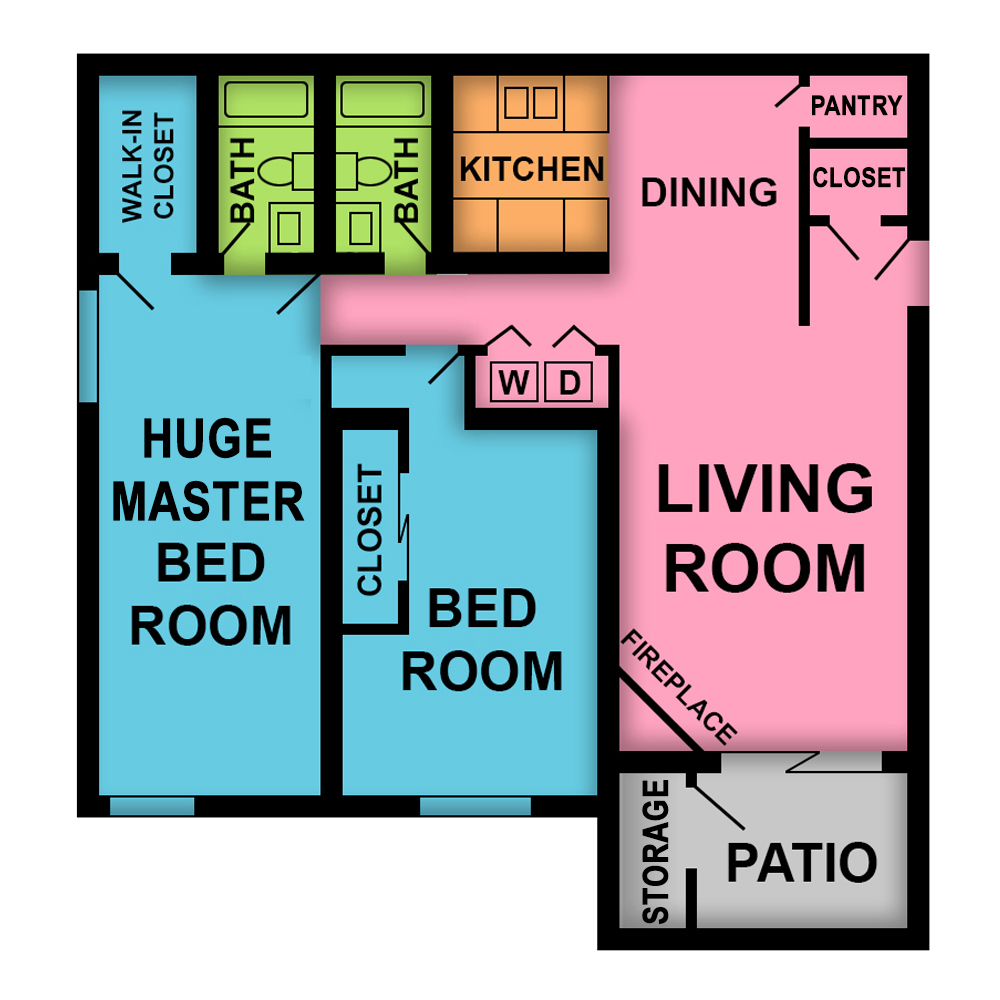 Mirage of Pleasant Hill Villas Apartments This image is the visual schematic floorplan representation of Mirage at Pleasant Hill Villas Apartments.
